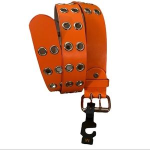 Orange leather belt silver toned buckle medium